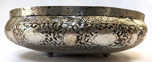 Antique Islamic Malay Large Silver Bowl With Delicate Engraved Relief Decoration - Picture 1 of 8