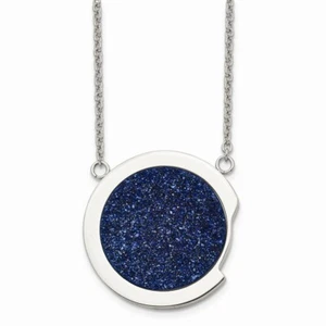 Stainless Steel Polished with Blue Druzy Stone Necklace - Picture 1 of 4