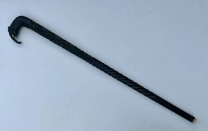Antiguo bastón de madera de ébano tallado elefante caña punta de hueso y colmillo años 30 de colección - Imagen 1 de 13