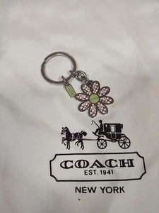 COACH SILVER Pink And Green Flower HANG TAG KEYCHAIN authentic Replacement - Picture 1 of 3