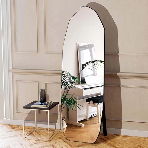 Full Length Mirror Diamond Shaped Irregular Floor Mirror 65" x 22", Black Cover