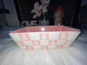 Prima Design Halloween Pink & White CHECKERED Ghost Baking Dish | Loaf Pan - Picture 1 of 7