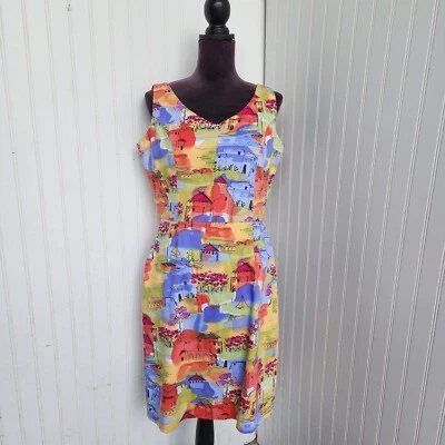 Coldwater Creek цветной приморской деревни печати оболочка v-образным вырезом платье пастель размер 8 - Изображение 1 из 4