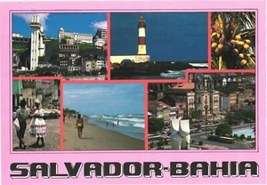 Lighthouse, Stella Maris Beach, Coconut Tree, Salvador, Bahia, Brazil Postcard - Picture 1 of 2