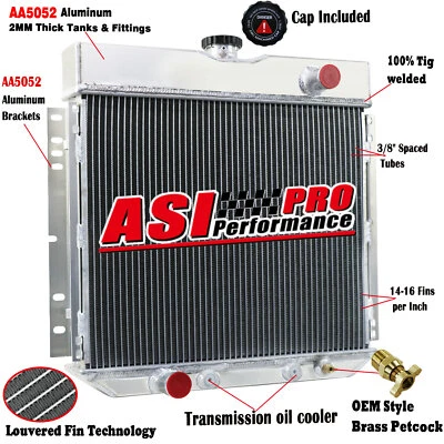 3 Row Radiator For 67-70 Ford Mustang 1970-73 Maverick 1971-72 Mercury Comet Foto 1 de 4