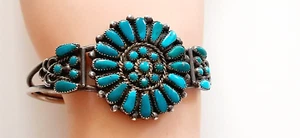 ZUNI ° SILVER BRACELET ° Indian jewelry ° TURQUOISE STONES ° silver jewelry ° - Picture 1 of 10