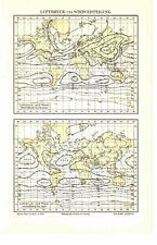 Antique map. THE WORLD MAP OF AIR PRESSURE & WIND DISTRIBUTION. c 1905