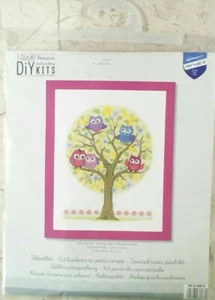 VERVACO Counted Cross Stitch DIY Kit LITTLE OWLS TREE 14 White fabric 9" x 12" - Picture 1 of 7