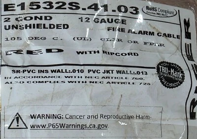 Carol E1532S 12/2C Solid Copper Riser Fire Alarm Cable Wire FPLR/CL3R Red /50ft - Image 1 of 4