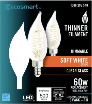 Ecosmart - 40-Watt B11 Dimmable E12 Candelabra Fine Bendy Filament LED Vintage - Image 1 of 4