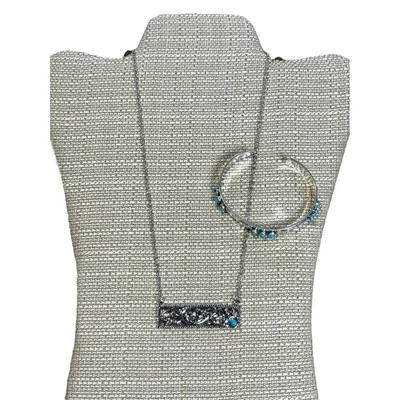 Turquoise Jewelry Set Western Necklace & Bracelet Silver Tone Adjustable New - Image 1 of 4