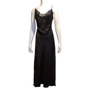 Victoria’s Secret 100% Silk Large Black Lace Long Nightgown Maxi Dress Open Back - Picture 1 of 5