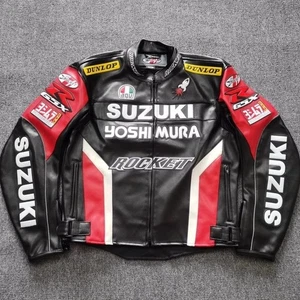 SUZUKI Black And Red New Cowhide Leather Motorbike Biker Jacket - All Size - Picture 1 of 9