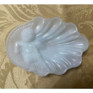 Vintage Avon Milchglas Seifenschale Engel Cherub weiß Muschelform Waschtisch Schmuck - Bild 1 von 5
