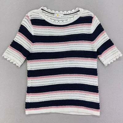 Suéter Boden Mujer S Rayas Crochet Rosa Azul Manga Corta Náutico Foto 1 de 4