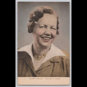 Postal Mildred Bowling Manager de hoteles coloreada a mano - Imagen 1 de 3