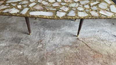 Arturo Pani Vintage Onyx Abalone Hollywood Regency Gold Flake Coffee Table Brass - Image 1 of 4