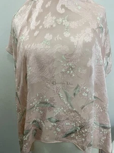 S49# Christian Dior sciarpa di seta rosa floreale vintage Francia - Foto 1 di 10
