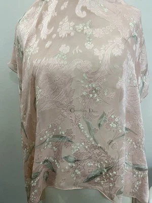 S49# Christian Dior Silk Scarf Pink Floral Vintage France - Image 1 of 4