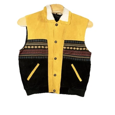 Chaleco de Cuero Sherpa Azteca Navajo Tribal de Colección para Hombres Grande Ropa de Rancho Occidental Foto 1 de 4