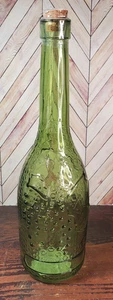 Holiday Round Glass Decorating Bottle 12”H Green-Raised Leaves Design & Cork-NEW - Picture 1 of 11