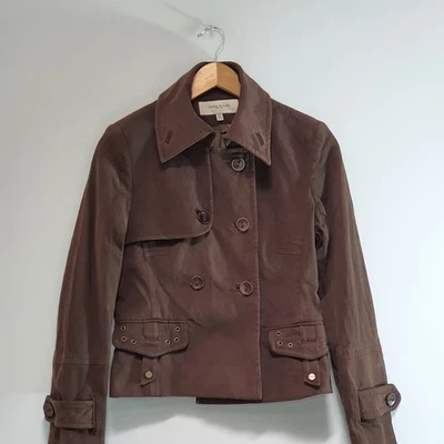 KAREN MILLEN Gabardina Corta Chaqueta Militar Retro Algodón Talla UK 10 Marrón Foto 1 de 4