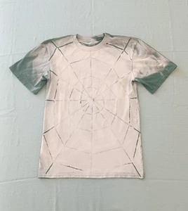 Spider Web Tie Dye T-Shirt Men’s bcg Shirt Size Small Green & Beige Double Sided - Picture 1 of 19