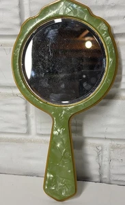 Vintage Art Deco Handspiegel perlmuttgrün Zelluloid & Bernstein Bakelit - Bild 1 von 10