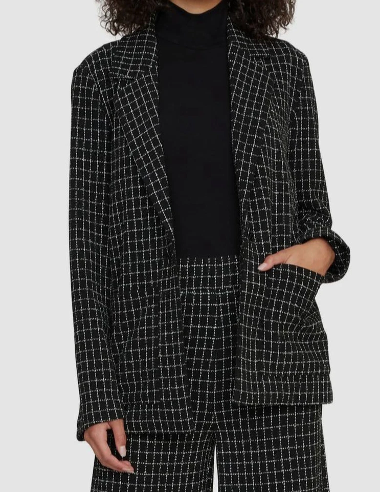 Sanctuary Women's Black Check Boyfriend One-Button Jacket Blazer Size M