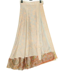 Sushila Vintage Silk Saree Magic Wrap Reversible Skirt  Gray Floral Beach Dress - Picture 1 of 5