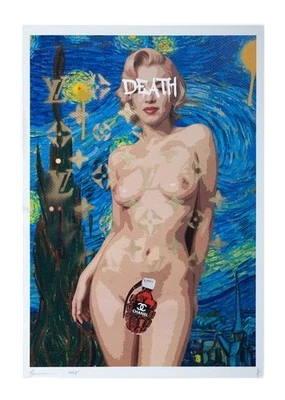 Arte de rua Death NYC 1/1 original loira Chanel granada mídia mista - Imagem 1 de 4