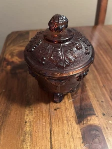 Vintage Jeanette Glass brownish Purple Grape Vine Footed Candy Dish with Lid - Picture 1 of 2