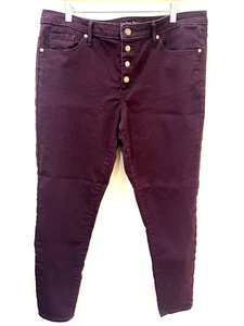 Mossimo Jeans Womens 14/32R Mid Rise Skinny Button Fly Maroon Dark Red Stretch - Picture 1 of 8