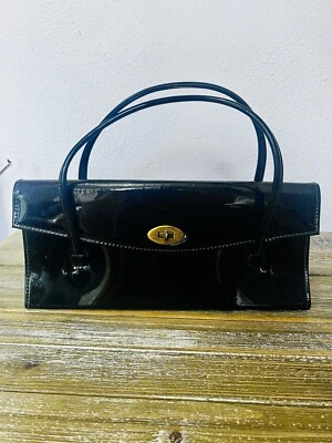 Vintage Rockabilly Purse Black L Patent Leather Handbag 1960s Punk Rock Formal - Image 1 of 4