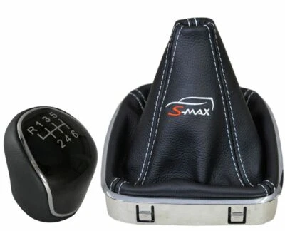 Ford S-Max 2006-2008 Pomello Del Cambio + Cuffia Leva Cambio Ricamo Vera Pelle - Image 1 of 3