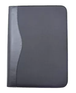 Black File Folder A4 Organiser Writing Pad Calculator Zipped Underarm Folio Bag - Picture 1 of 4