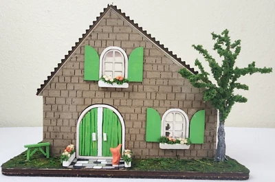 Casa de muñecas miniatura estilo cabaña diorama muebles hechos a mano gatos escala 1:48 Foto 1 de 4