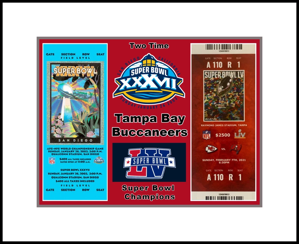 TAMPA BAY BUCS SUPER BOWL 55 @ 37 CHAMPS MATTED COLLAGE PIC OF TICKETS@CELEBR #4 - Image 1 of 1