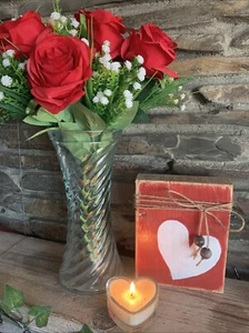 Shabby Chic Handmade Wood Valentine Block  With Heart Design Distressed - Picture 1 of 7