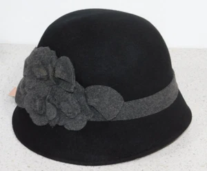 Betmar New York Women's Cloche Hat Black Gray One size Flowers Wool NWT - Picture 1 of 6