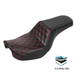 Black Red Gel Driver Passenger Seat Fit For Harley Dyna Street Bob 2006-2017 16 - Picture 1 of 11