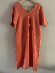 Filosofia Women’s 100% Linen Dress Spice Orange Double V-neck Pockets Size XS - Picture 1 of 13