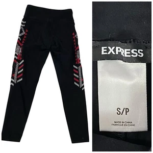 Express Leggings Womens Small Black Red Southwest Athleisure Yoga Gym Work Out - Picture 1 of 11
