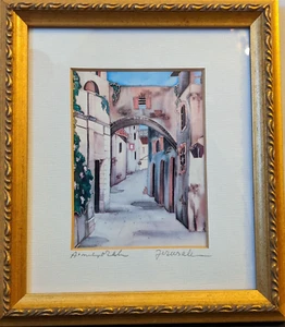 Jüdische Judaica handsignierte Lithographie Gemälde "Jerusalem" gerahmt 7,5"x8,5" - Bild 1 von 8