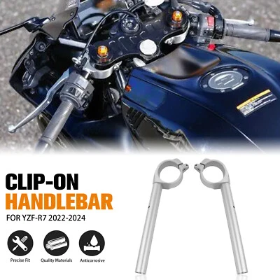 Left & Right Handle Bar Clip On For Yamaha YZF-R7 YZF R7 2022-2024 2023 Silver - Image 1 of 4