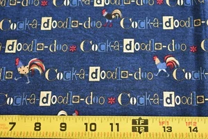 34" Long, Colorful Roosters on Blue Cotton, Henry Glass/Cock-a-doodle-doo N2731 - Picture 1 of 5