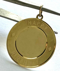 Happy Birthday Celebration Pendant Charm 14K Solid Yellow Gold Round Shape - Picture 1 of 12