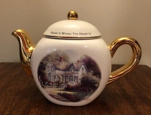 Thomas Kinkade Teleflora-  Home Is Where The Heart Is II Teapot w/ Gold Trim - Picture 1 of 8