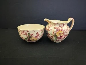 Antique Johnson Brothers Rose Chintz Sugar Bowl & Creamer Set Miniature 1900 - Picture 1 of 10