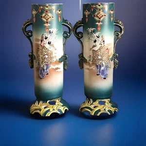 STUNNING LARGE MIRRORED PAIR OF JAPANESE MEIJI PERIOD SATSUMA PORCELAIN VASES - Picture 1 of 15
